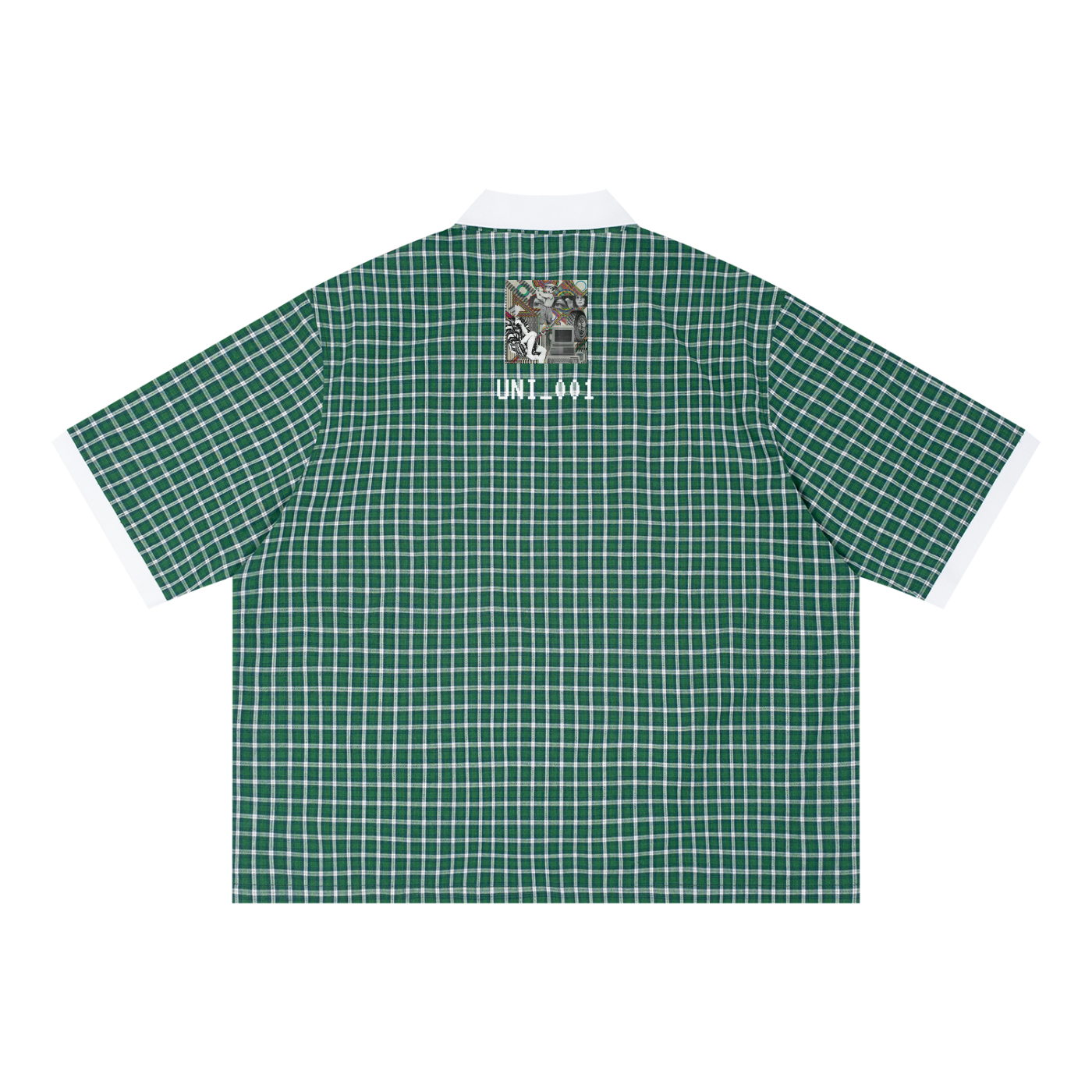 Unisex Boxy Plaid Color Block Polo Shirt