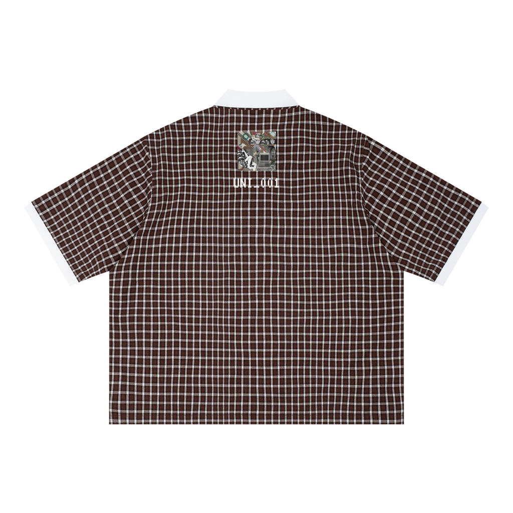 Unisex Boxy Plaid Color Block Polo Shirt